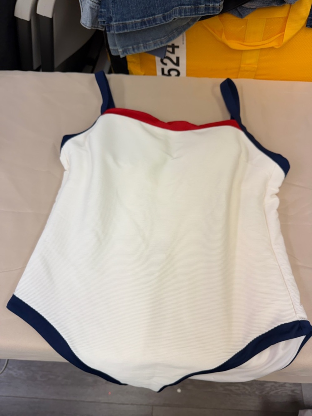 Shade & Shore High Leg Cheeky One-Piece Swim with Navy Trim and Red Accent XL 16